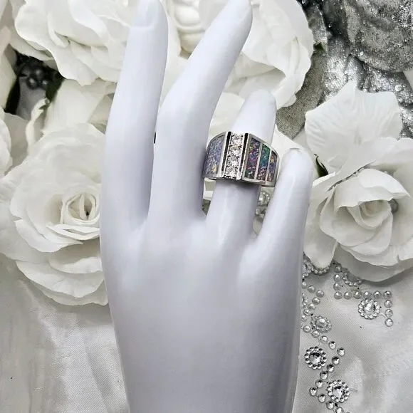 Moissanite & White Lavender Opal Cocktail Ring on 925 Sterling Silver - Picture 5 of 8